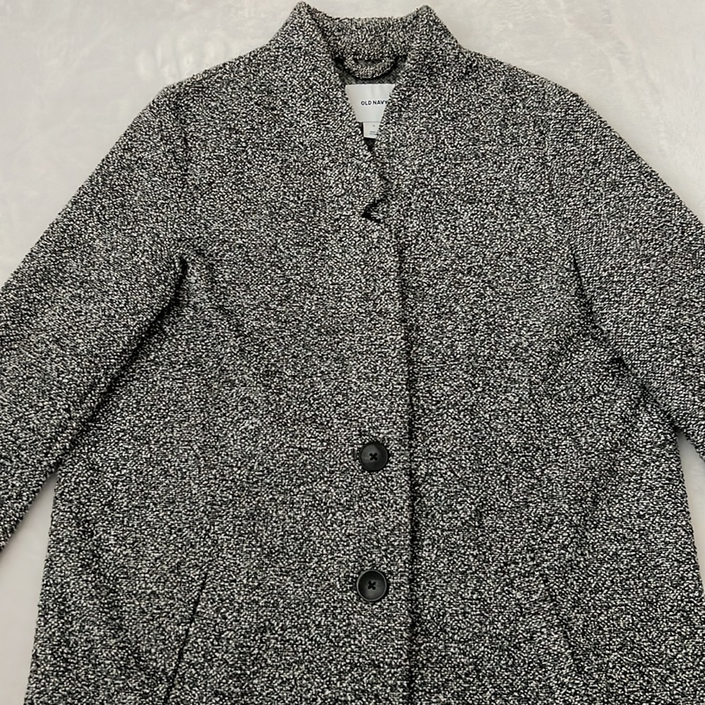 Old Navy Gray & White Relaxed Textured Button-Front Coat Size Small - Picture 3 of 12